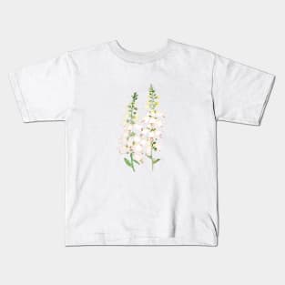 2 white foxgloves flowers blossom ink and watercolor Kids T-Shirt